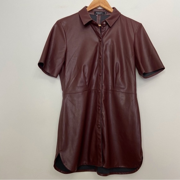Soaked Faux Leather Brown Mini Dress | Contemporary Western Short Sleeve Small - Picture 14 of 14
